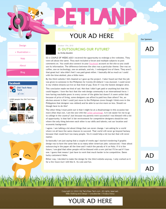 screenshot of cartoon animal themed website