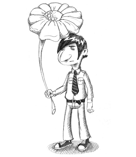 kid at funeral holding flower umbrella